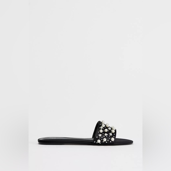 Zara Black Sandals with Pearl Details